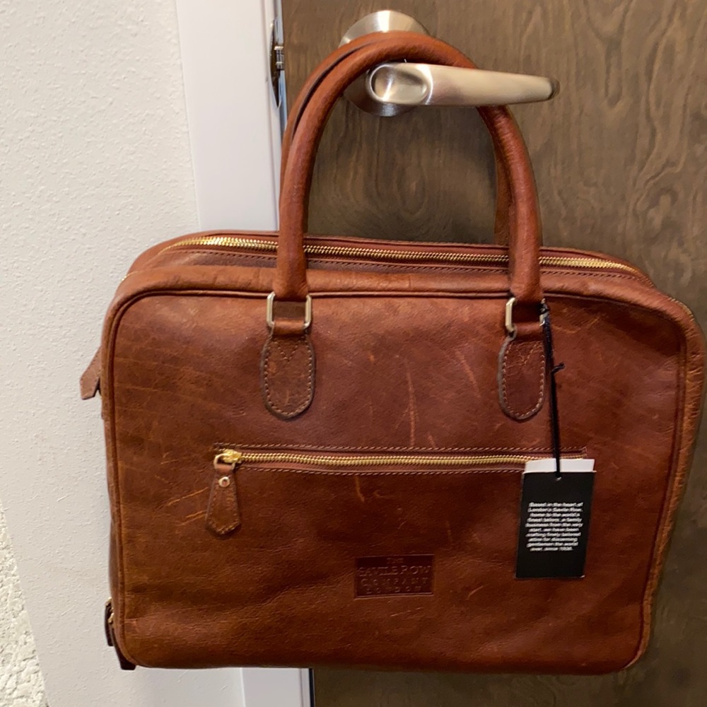 The Savile Row Company London - Brown Large Leather Briefcase.